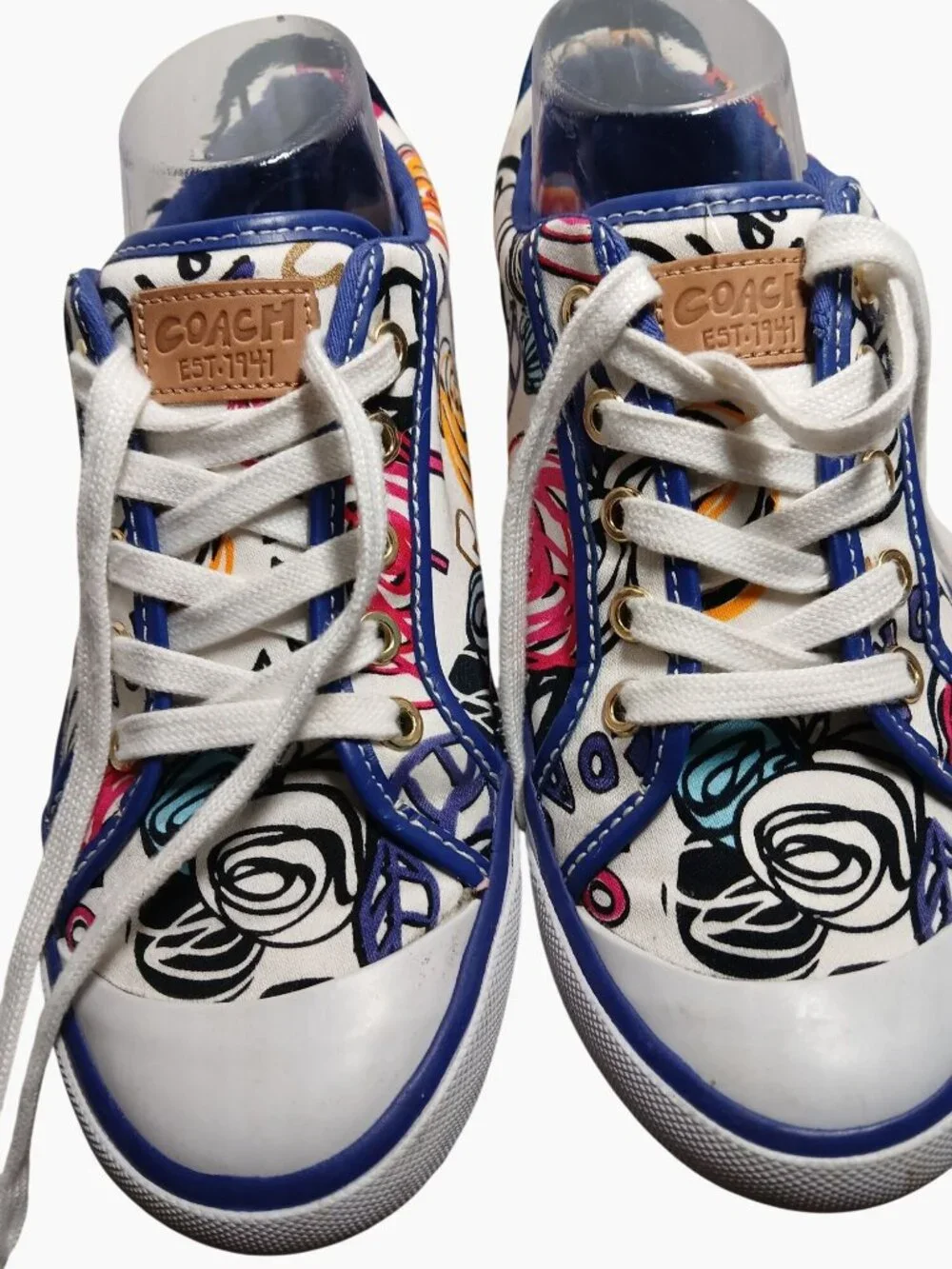 Coach Womens Poppy Graffiti Canvas Sneakers Size 8 Floral Casual Shoes Retro - Picture 2 of 15